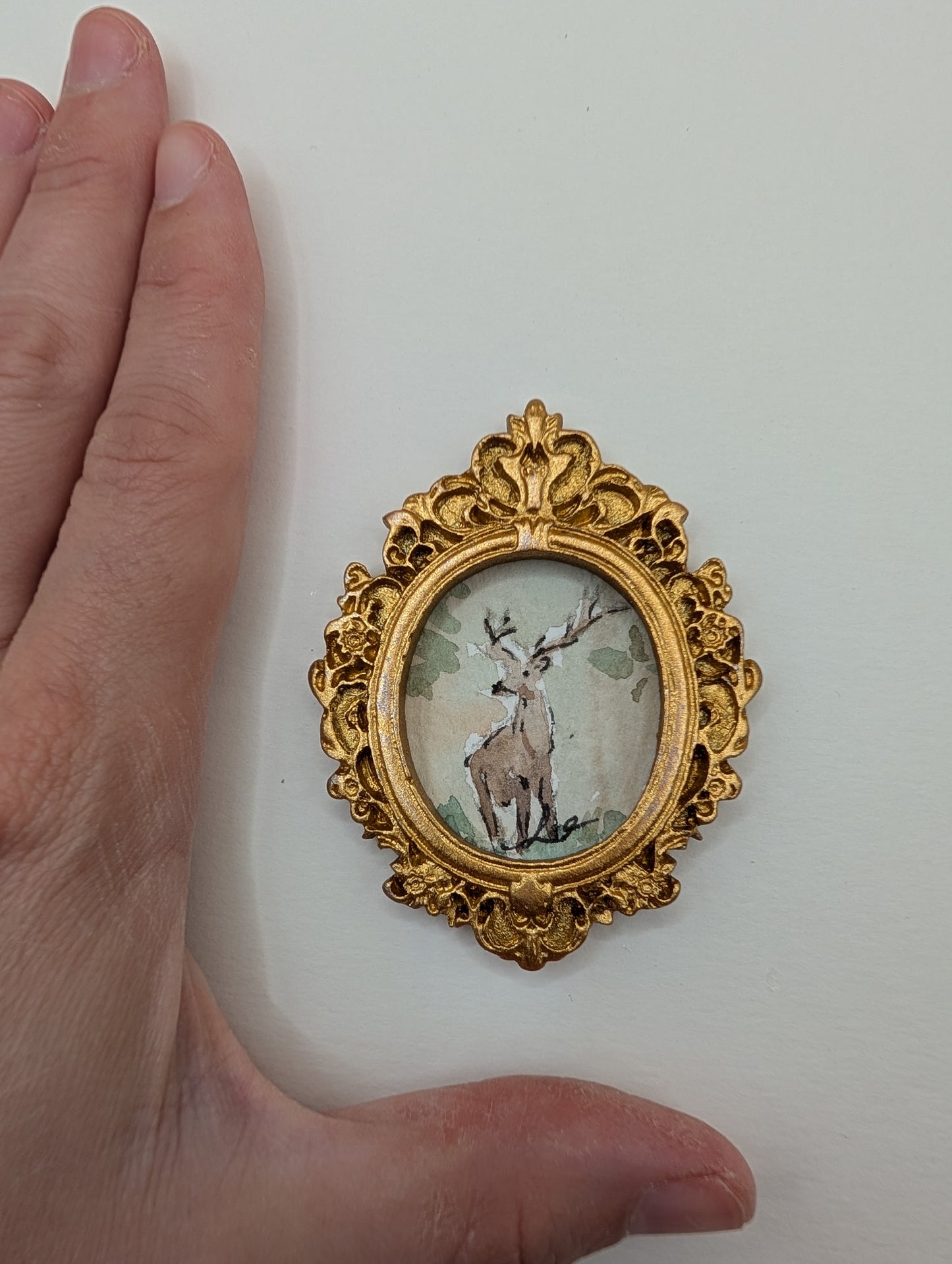 Mini Deer Painting - Original Watercolor Art by Lora Cavallin