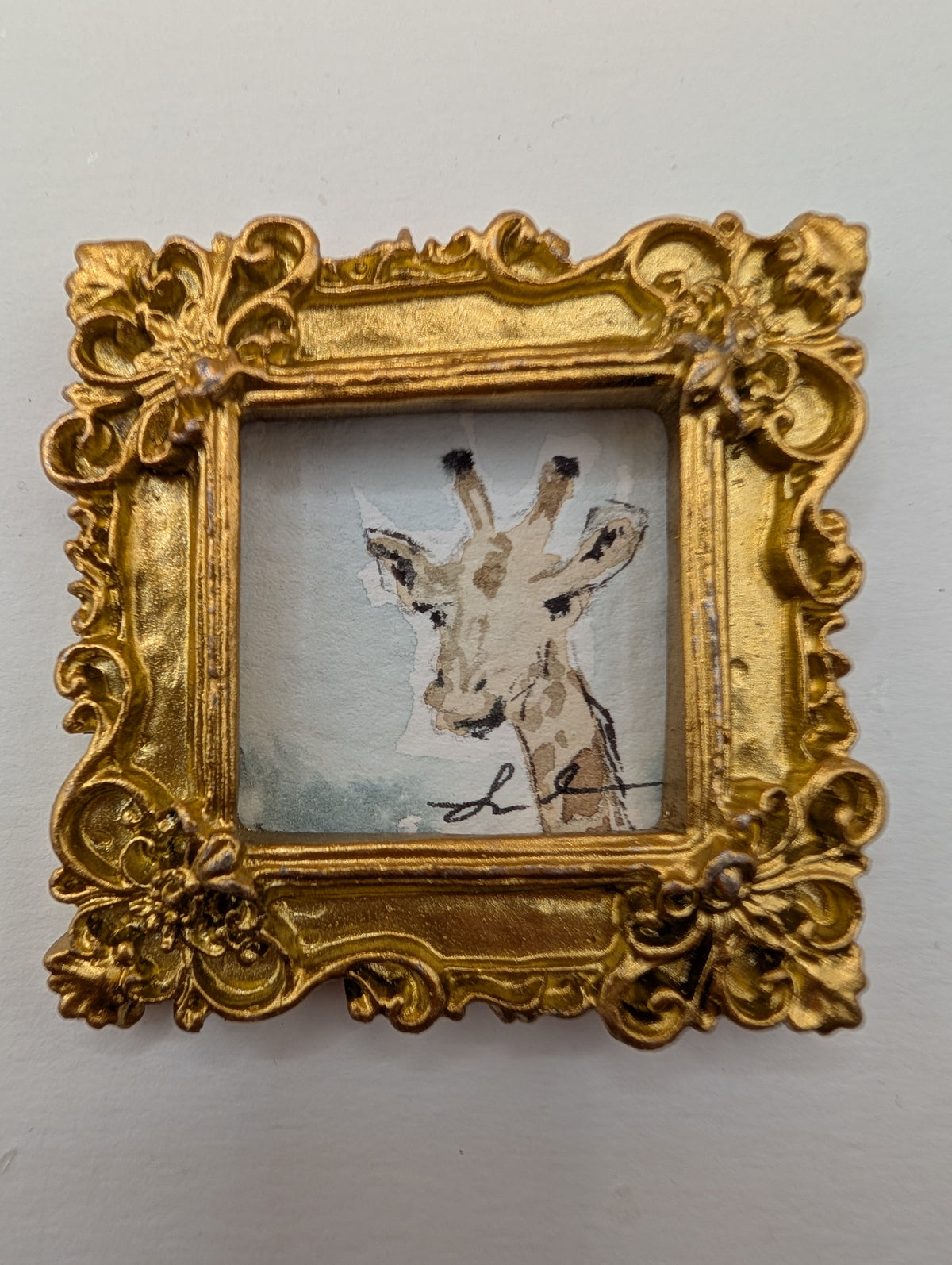 Mini Giraffe Painting - Original Watercolor Art by Lora Cavallin
