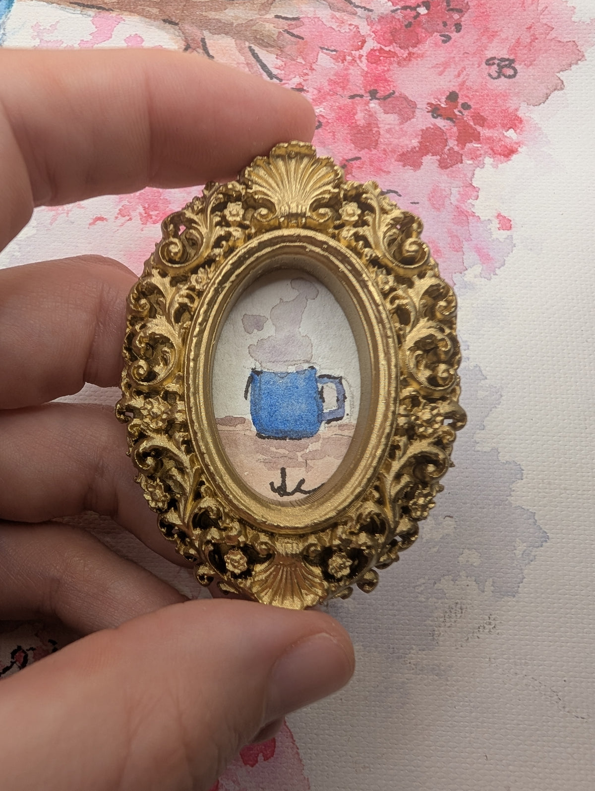 Mini Coffee Mug Painting - Original Watercolor Art by Lora Cavallin