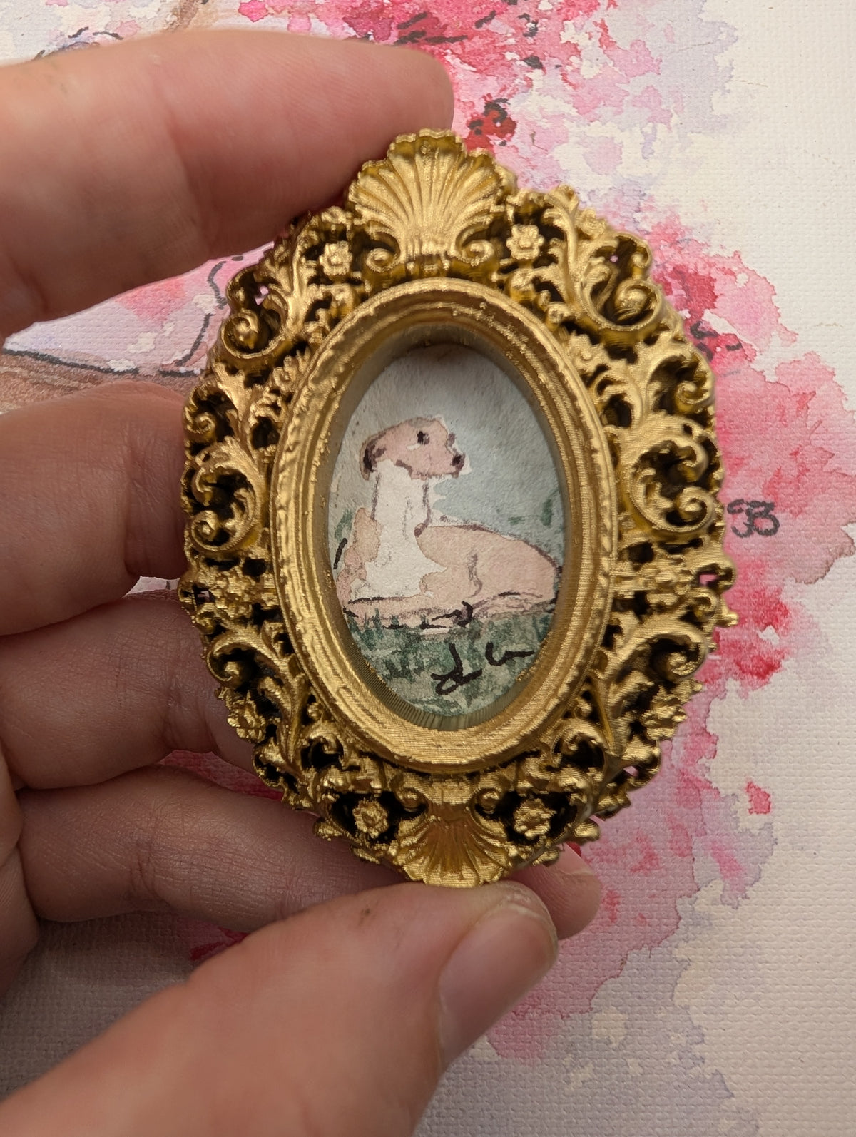 Mini Whippet Painting - Original Watercolor Art by Lora Cavallin
