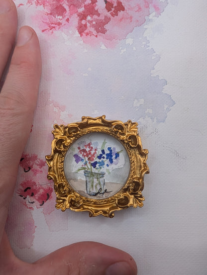 Mini Vase of Flowers Painting - Original Watercolor Art by Lora Cavallin