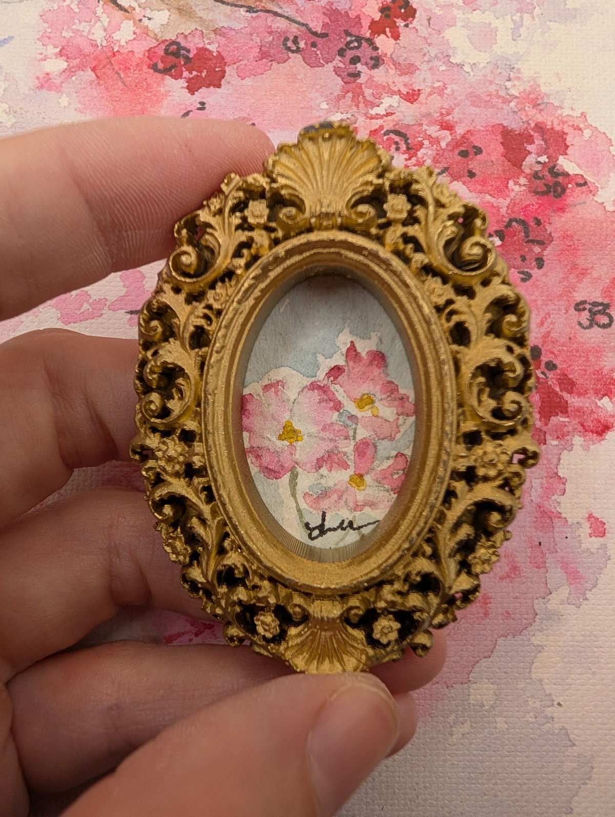 Mini Floral Painting - Original Watercolor Art by Lora Cavallin