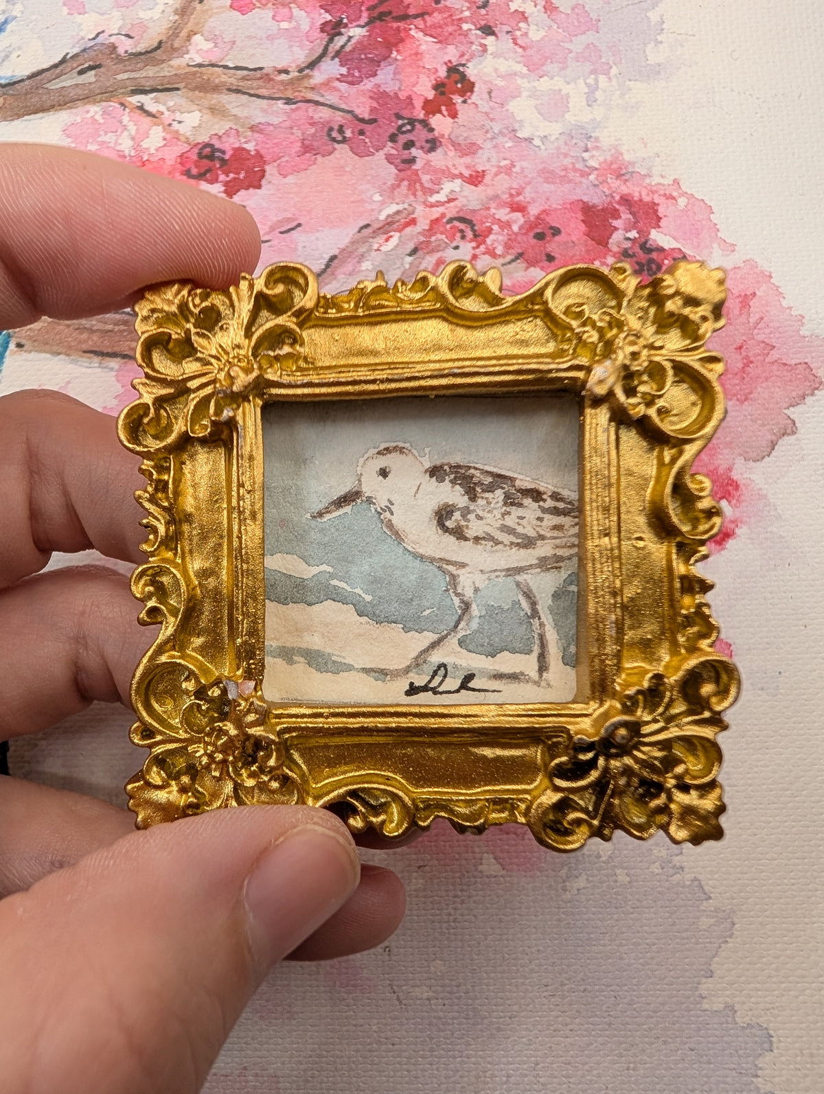 Mini Sandpiper Painting - Original Watercolor Art by Lora Cavallin