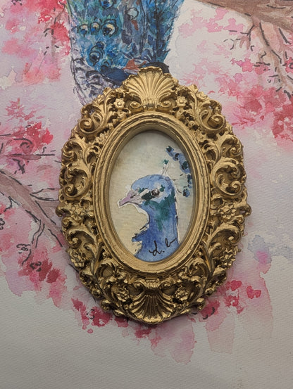 Mini Peacock Painting - Original Watercolor Art by Lora Cavallin
