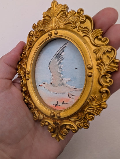 Mini Seagull Painting - Original Watercolor Art by Lora Cavallin