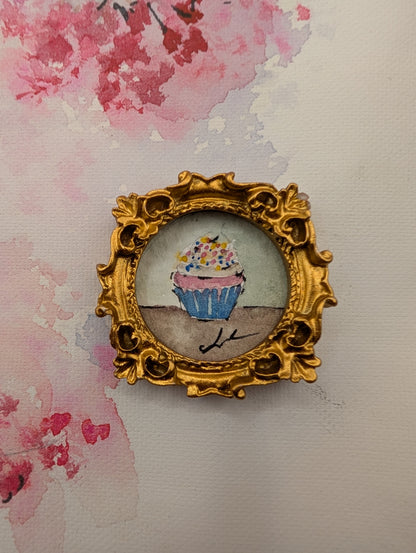 Mini Cupcake Painting - Original Watercolor Art by Lora Cavallin