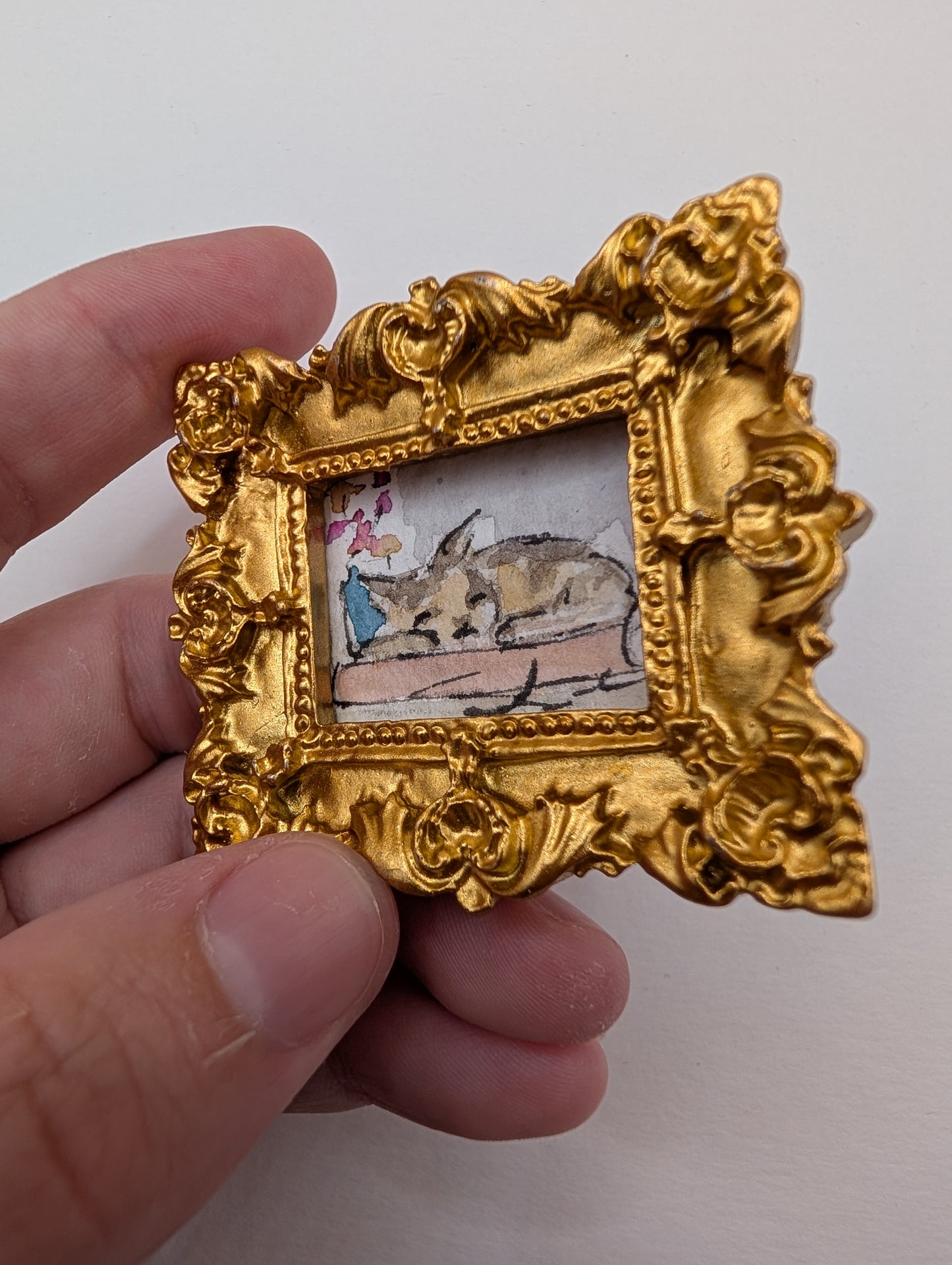 Mini Sleeping Cat Painting - Original Watercolor Art by Lora Cavallin