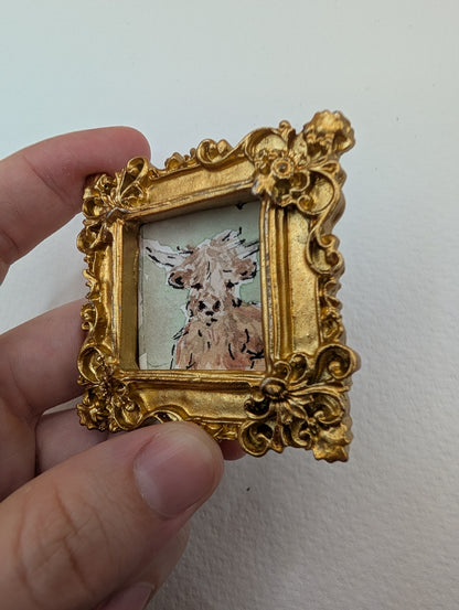 Mini Highland Cow Painting - Original Watercolor Art by Lora Cavallin