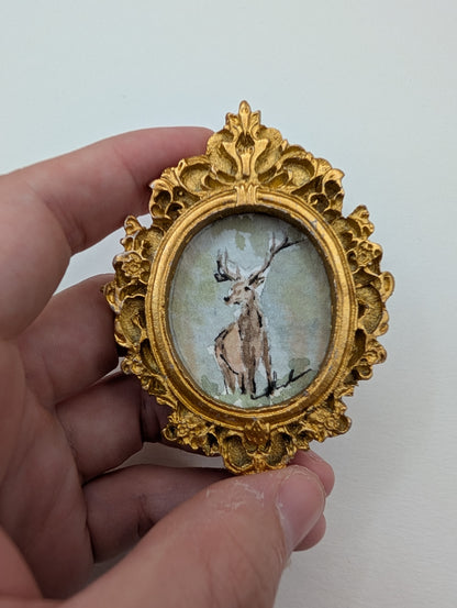 Mini Deer Painting - Original Watercolor Art by Lora Cavallin