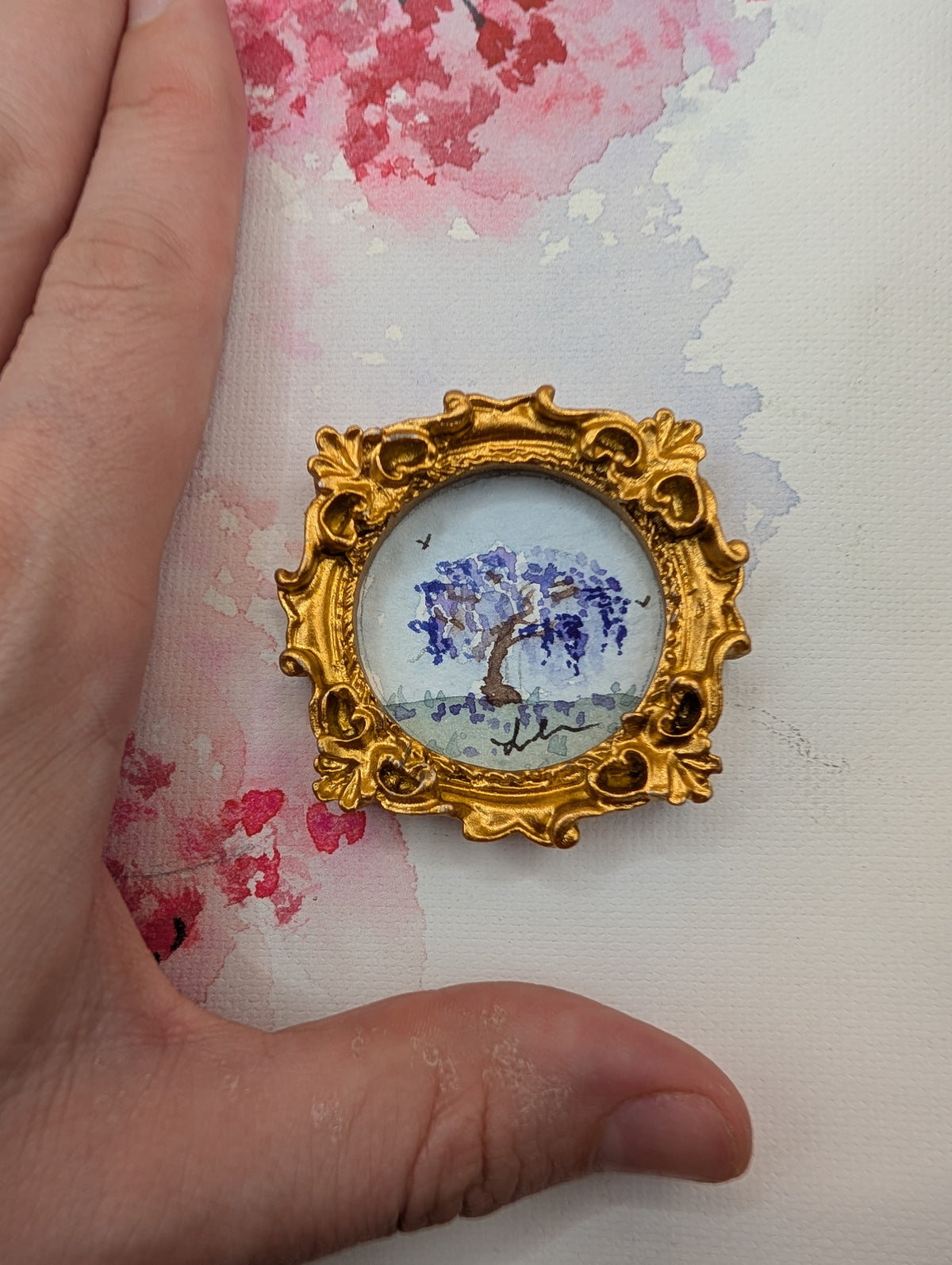 Mini Wisteria Tree Painting - Original Watercolor Art by Lora Cavallin