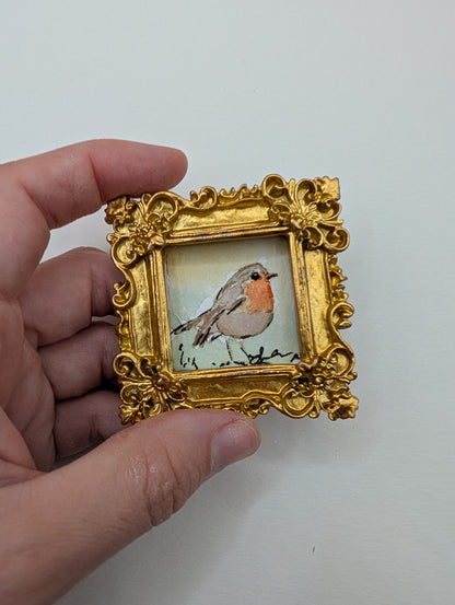 Mini Robin Bird Painting - Original Watercolor Art by Lora Cavallin