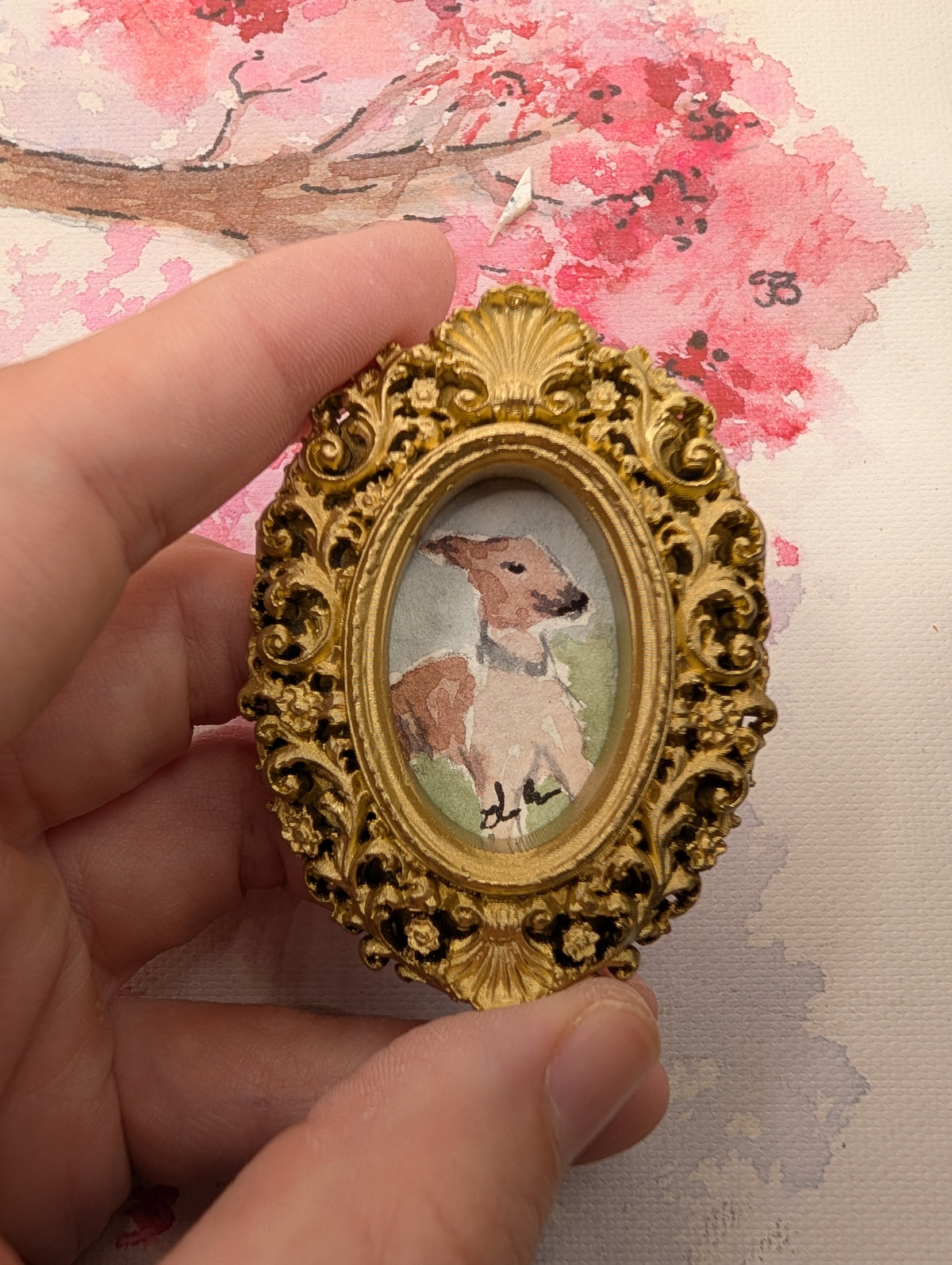 Mini Whippet Painting - Original Watercolor Art by Lora Cavallin