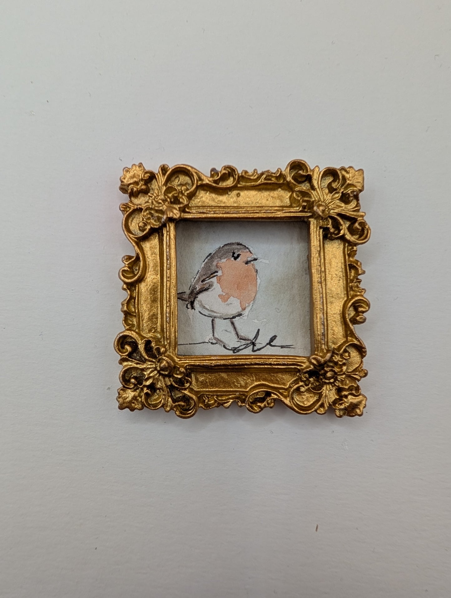Mini Robin Bird Painting - Original Watercolor Art by Lora Cavallin