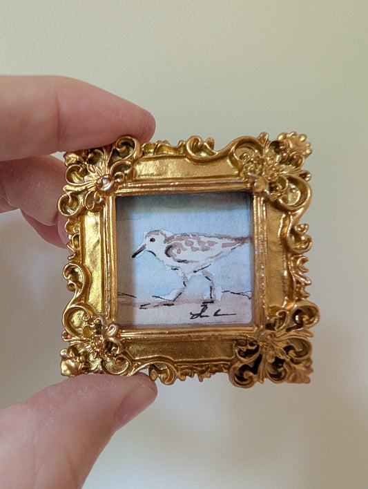 Mini Sandpiper Bird Painting - Original Watercolor Art by Lora Cavallin