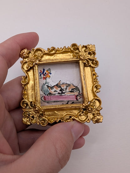 Mini Sleeping Cat Painting - Original Watercolor Art by Lora Cavallin