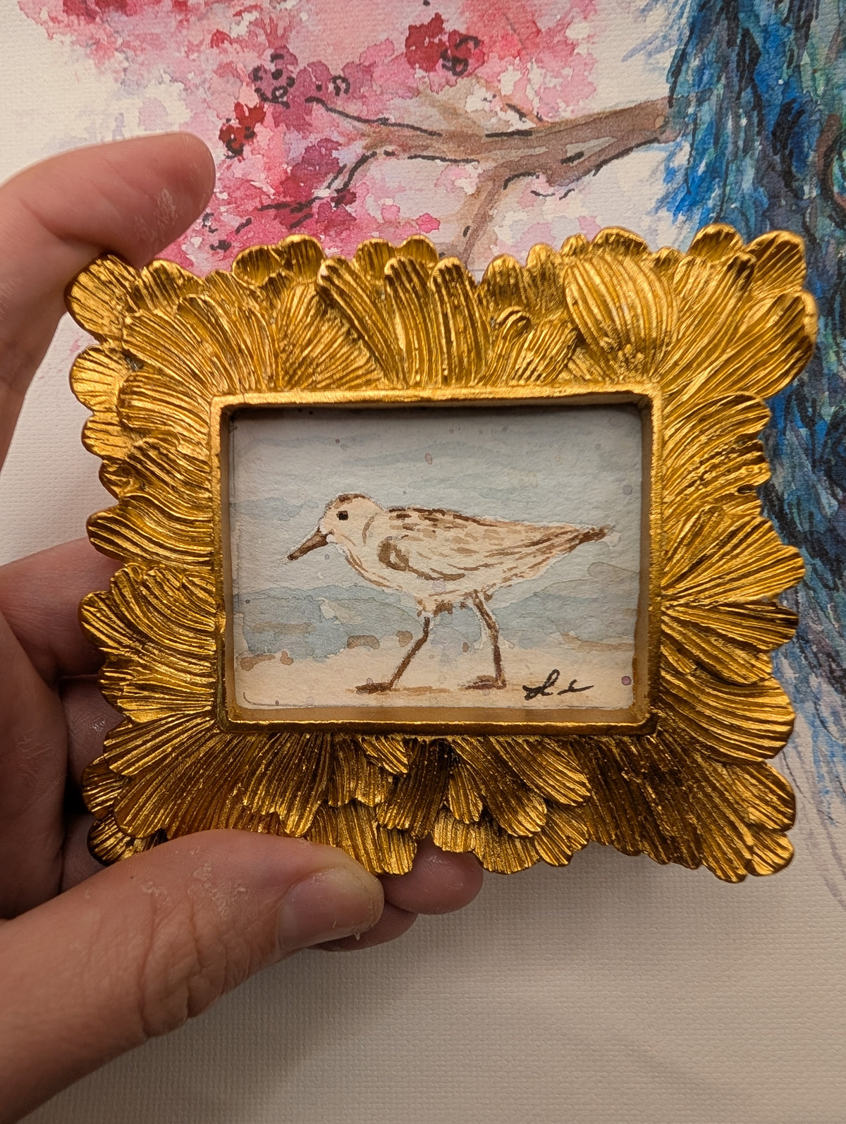 Mini Sandpiper Painting - Original Watercolor Art by Lora Cavallin
