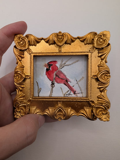 Mini Cardinal Painting - Original Watercolor Art by Lora Cavallin
