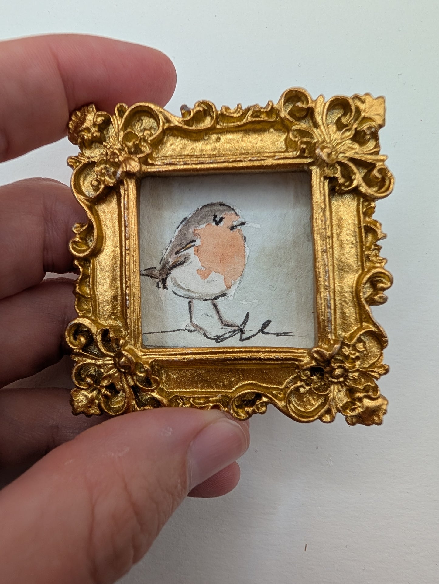 Mini Robin Bird Painting - Original Watercolor Art by Lora Cavallin