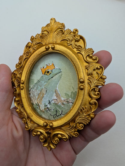 Mini Frog Royalty Painting - Original Watercolor Art by Lora Cavallin