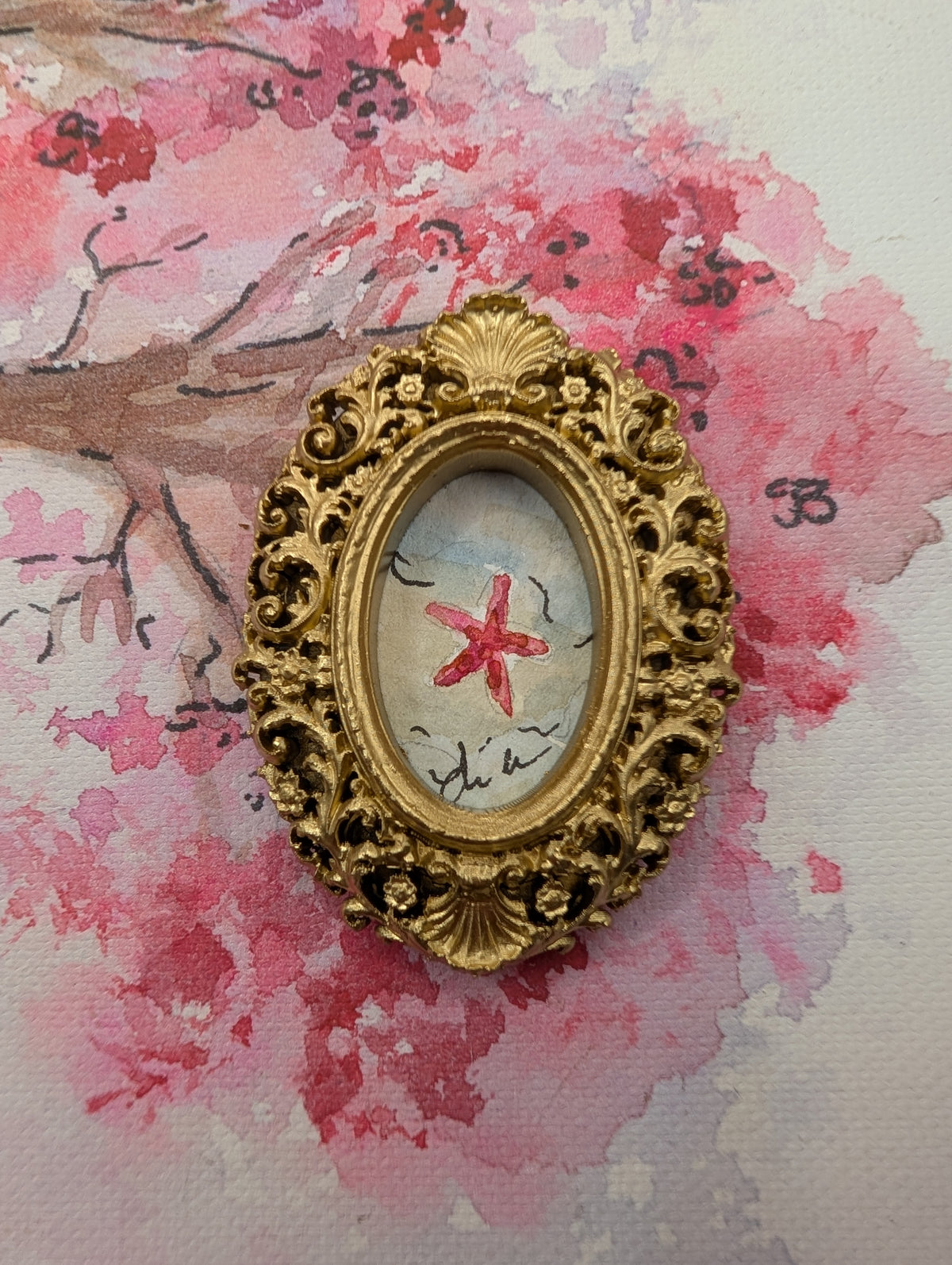 Mini Starfish Painting - Original Watercolor Art by Lora Cavallin
