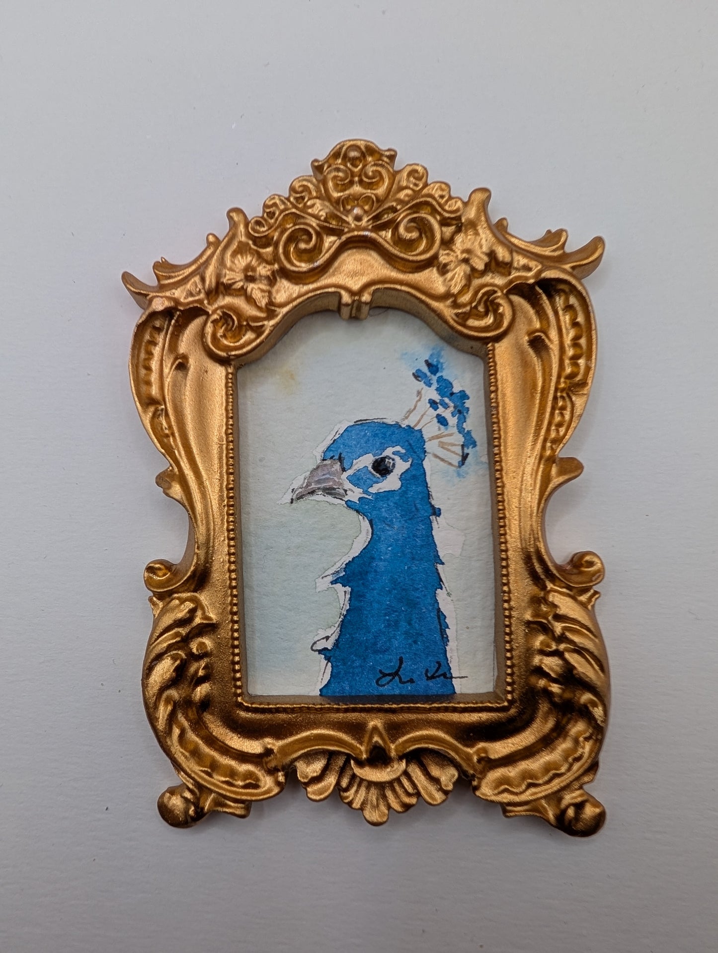 Mini Peacock Painting - Original Watercolor Art by Lora Cavallin