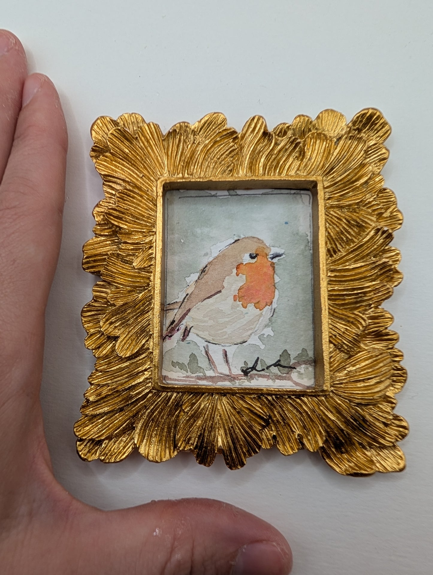 Mini Robin Bird Painting - Original Watercolor Art by Lora Cavallin