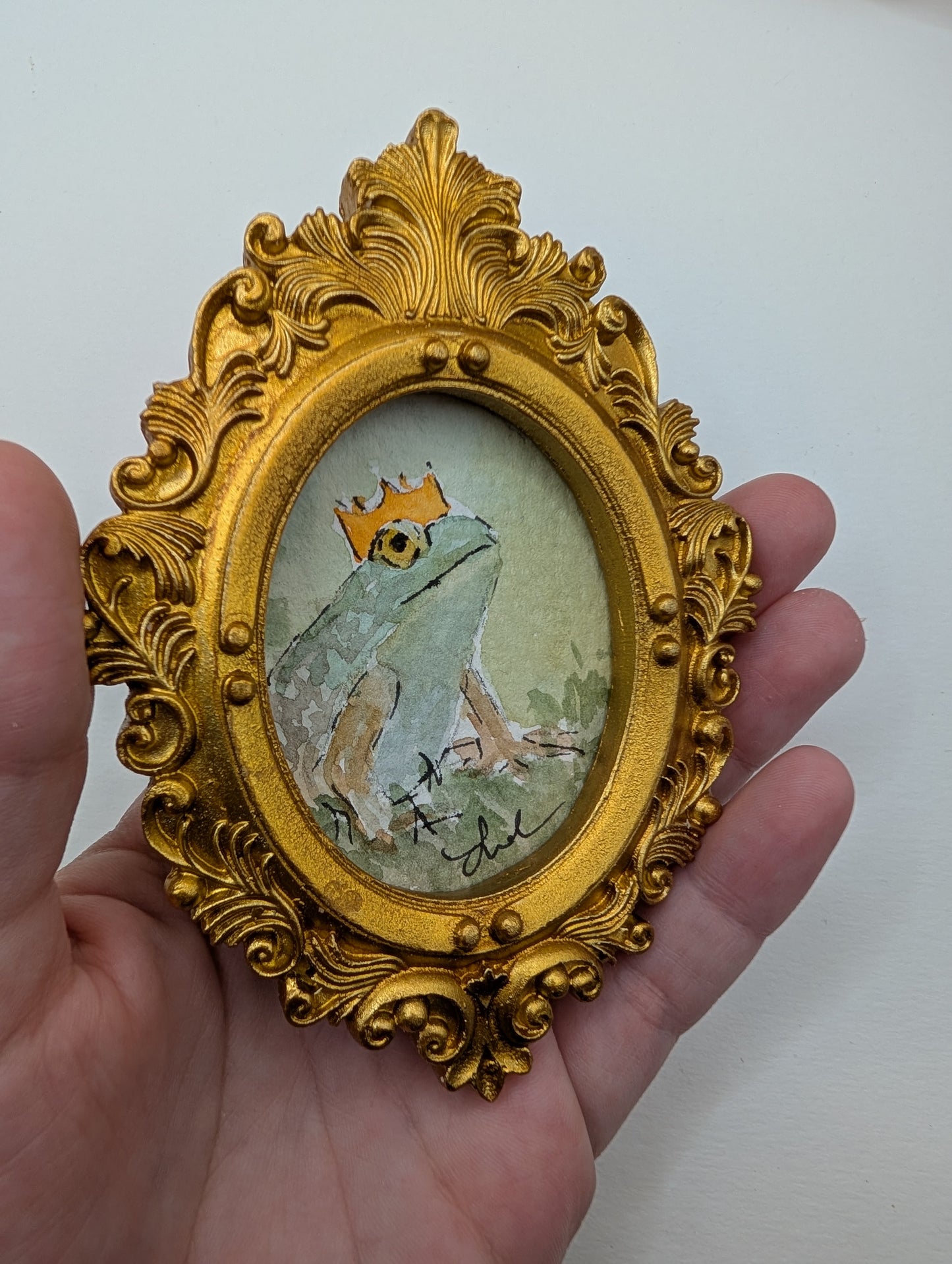 Mini Frog Royalty Painting - Original Watercolor Art by Lora Cavallin