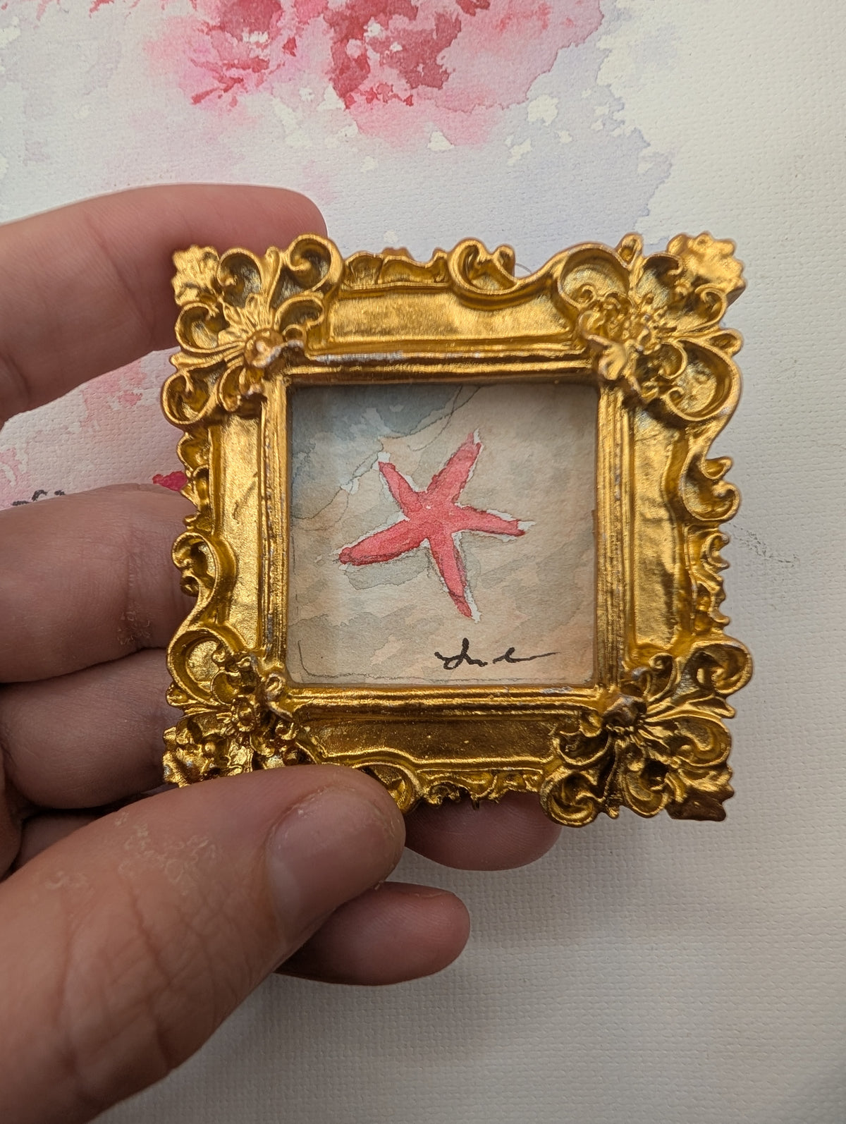Mini Starfish Painting - Original Watercolor Art by Lora Cavallin