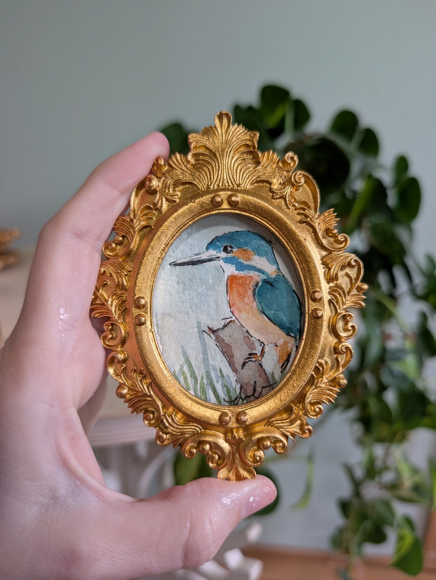 Mini Kingfisher Painting - Original Watercolor Art by Lora Cavallin