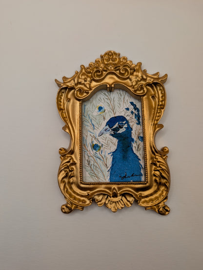 Mini Peacock Painting - Original Watercolor Art by Lora Cavallin