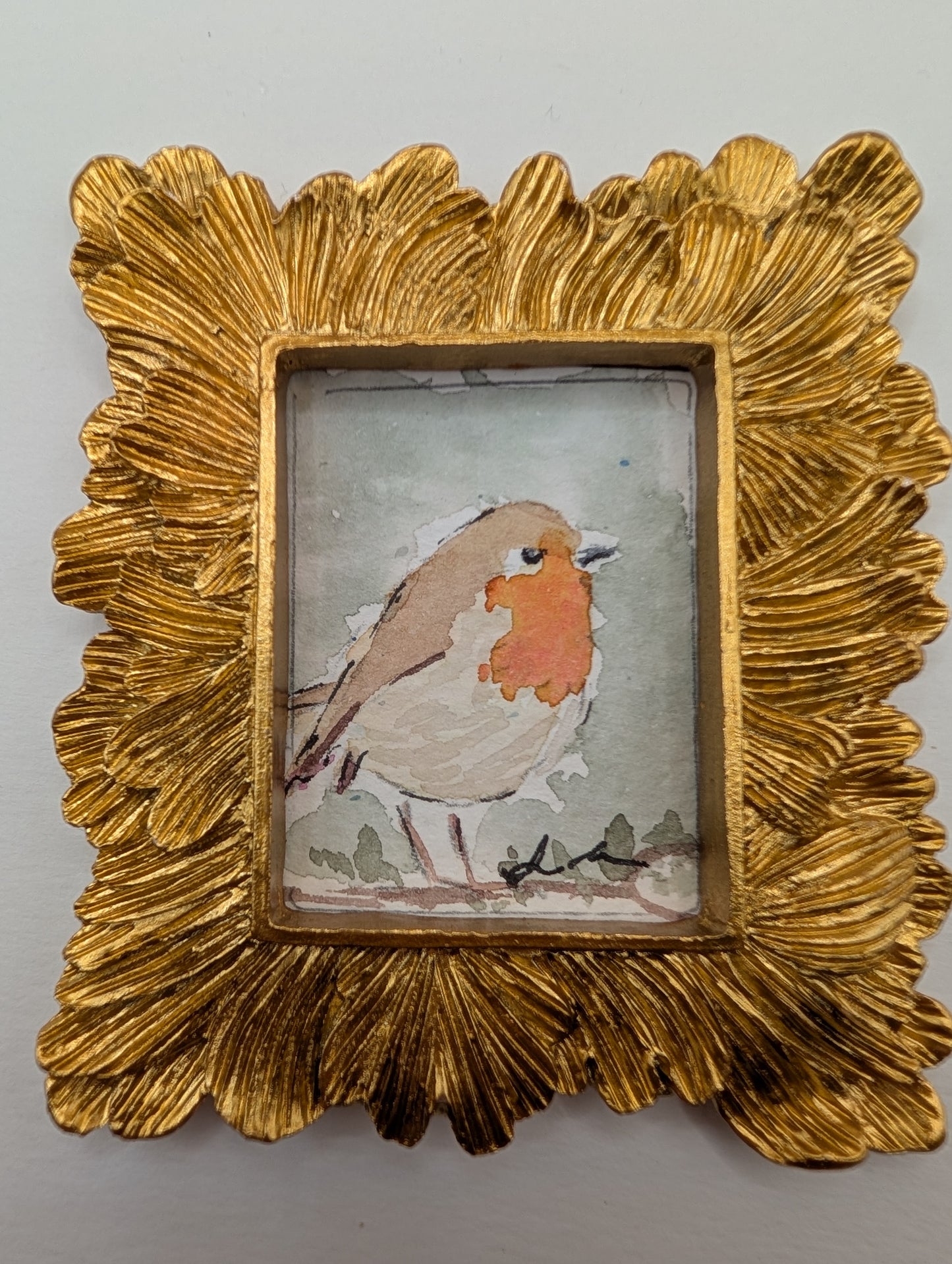 Mini Robin Bird Painting - Original Watercolor Art by Lora Cavallin