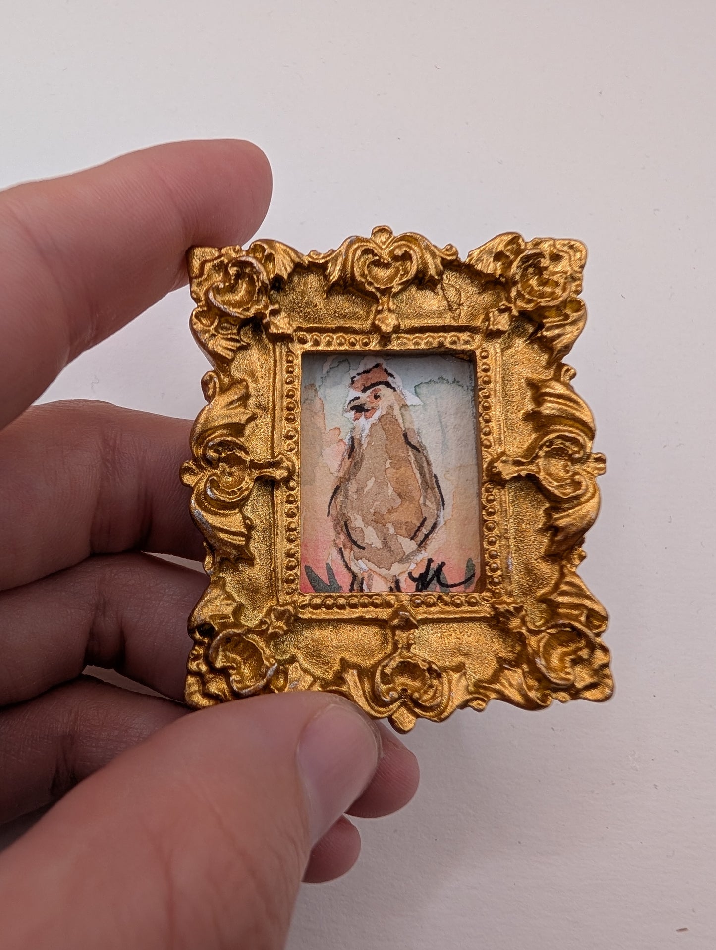 Mini Rooster Painting - Original Watercolor Art by Lora Cavallin