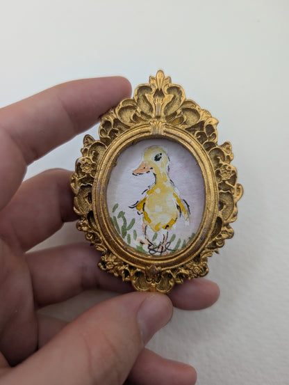 Mini Baby Duck Painting - Original Watercolor Art by Lora Cavallin