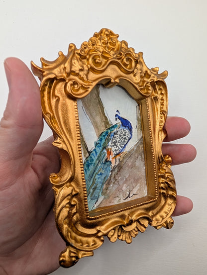 Mini Peacock Painting - Original Watercolor Art by Lora Cavallin