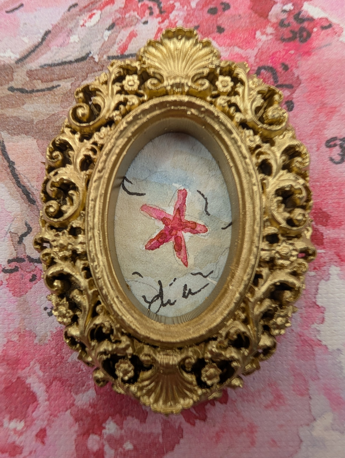 Mini Starfish Painting - Original Watercolor Art by Lora Cavallin