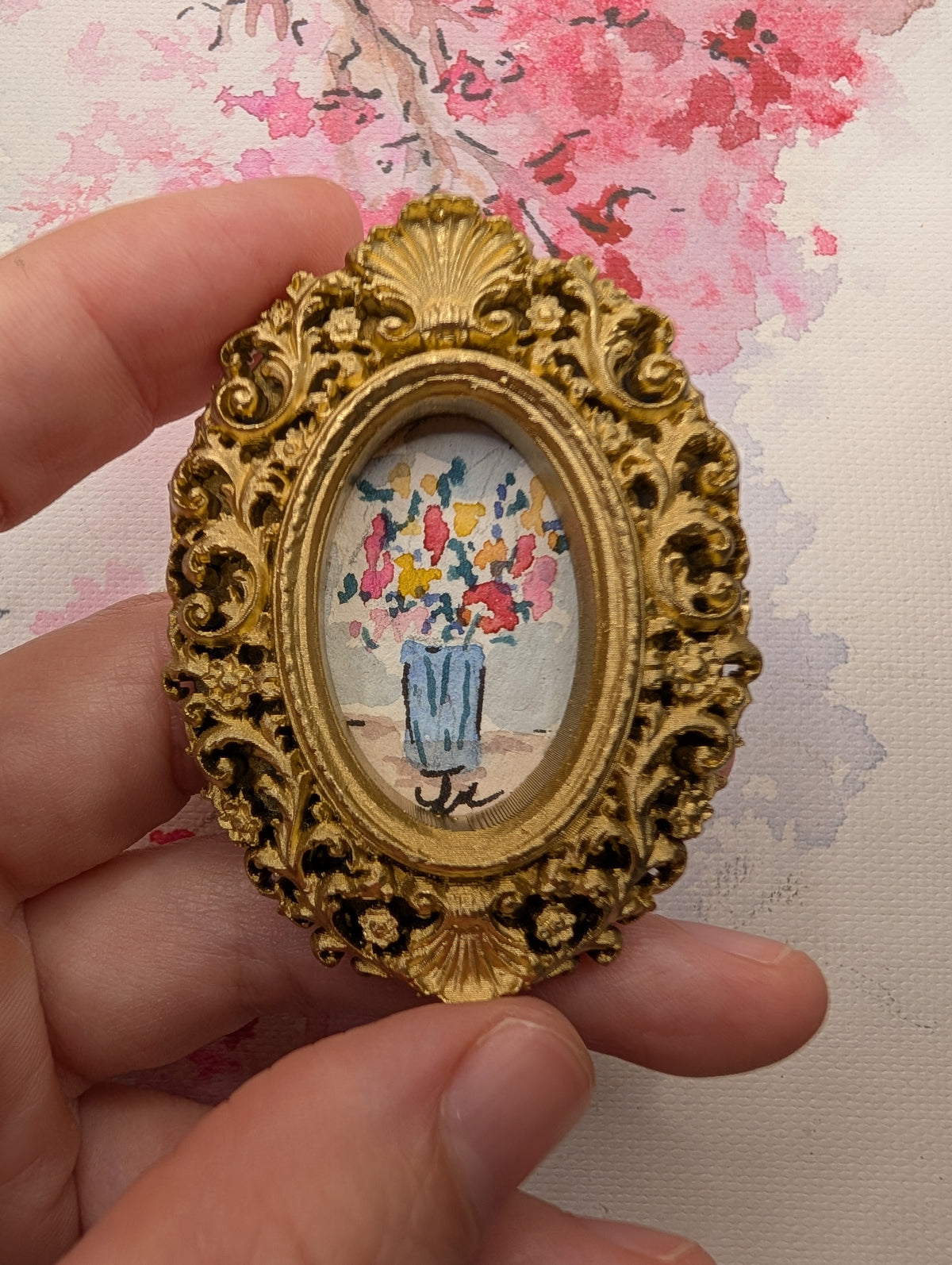Mini Vase of Flowers Painting - Original Watercolor Art by Lora Cavallin