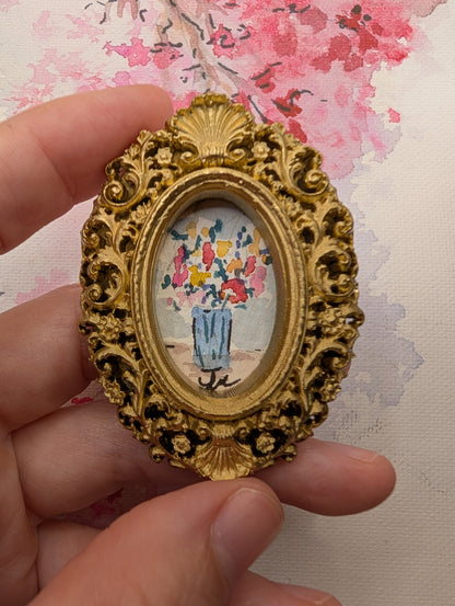 Mini Vase of Flowers Painting - Original Watercolor Art by Lora Cavallin