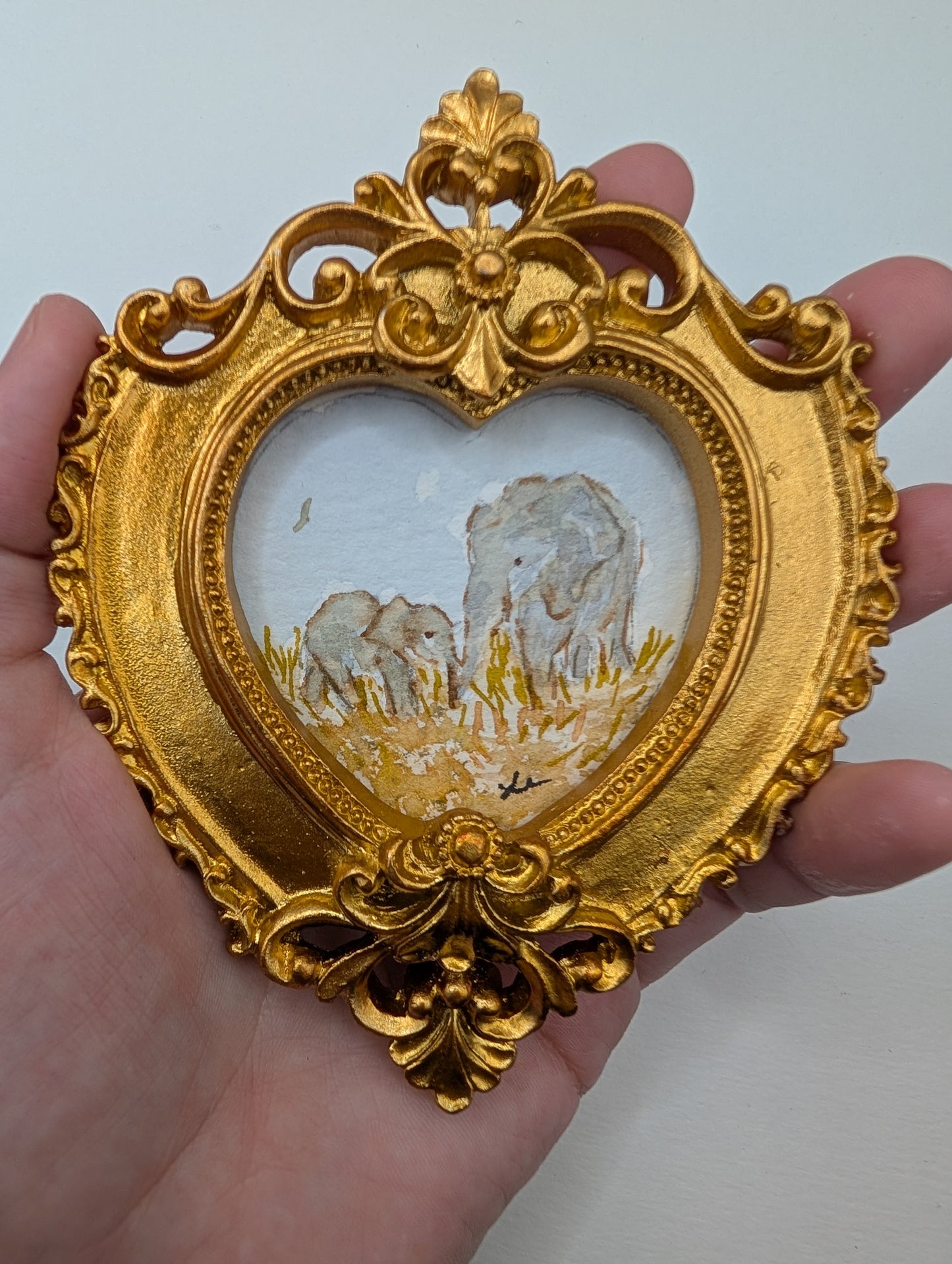 Mini Elephant Painting - Original Watercolor Art by Lora Cavallin