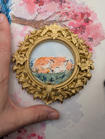 Mini Sleeping Fox Painting - Original Watercolor Art by Lora Cavallin