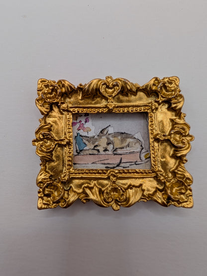 Mini Sleeping Cat Painting - Original Watercolor Art by Lora Cavallin