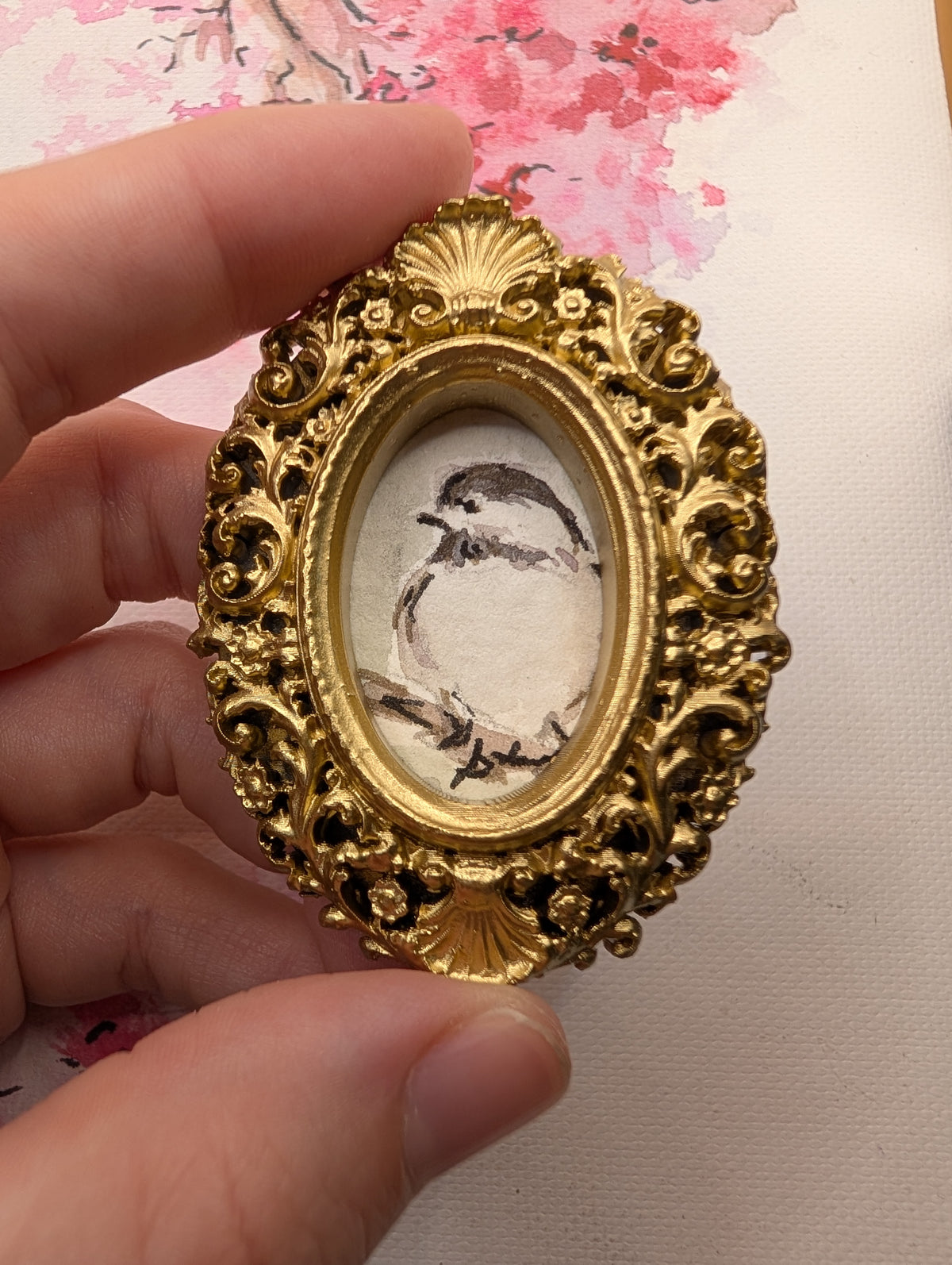 Mini Chickadee Bird Painting - Original Watercolor Art by Lora Cavallin