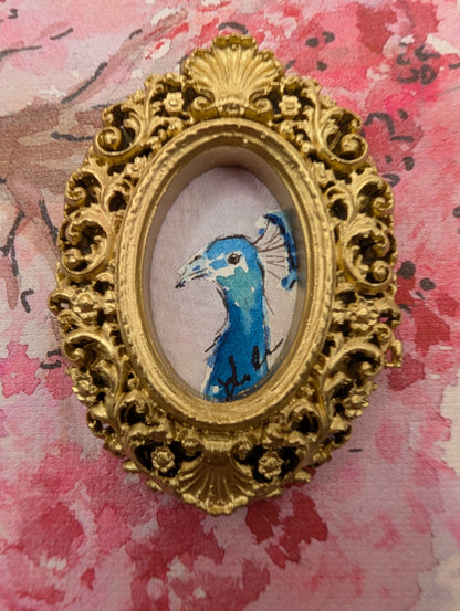Mini Peacock Painting - Original Watercolor Art by Lora Cavallin