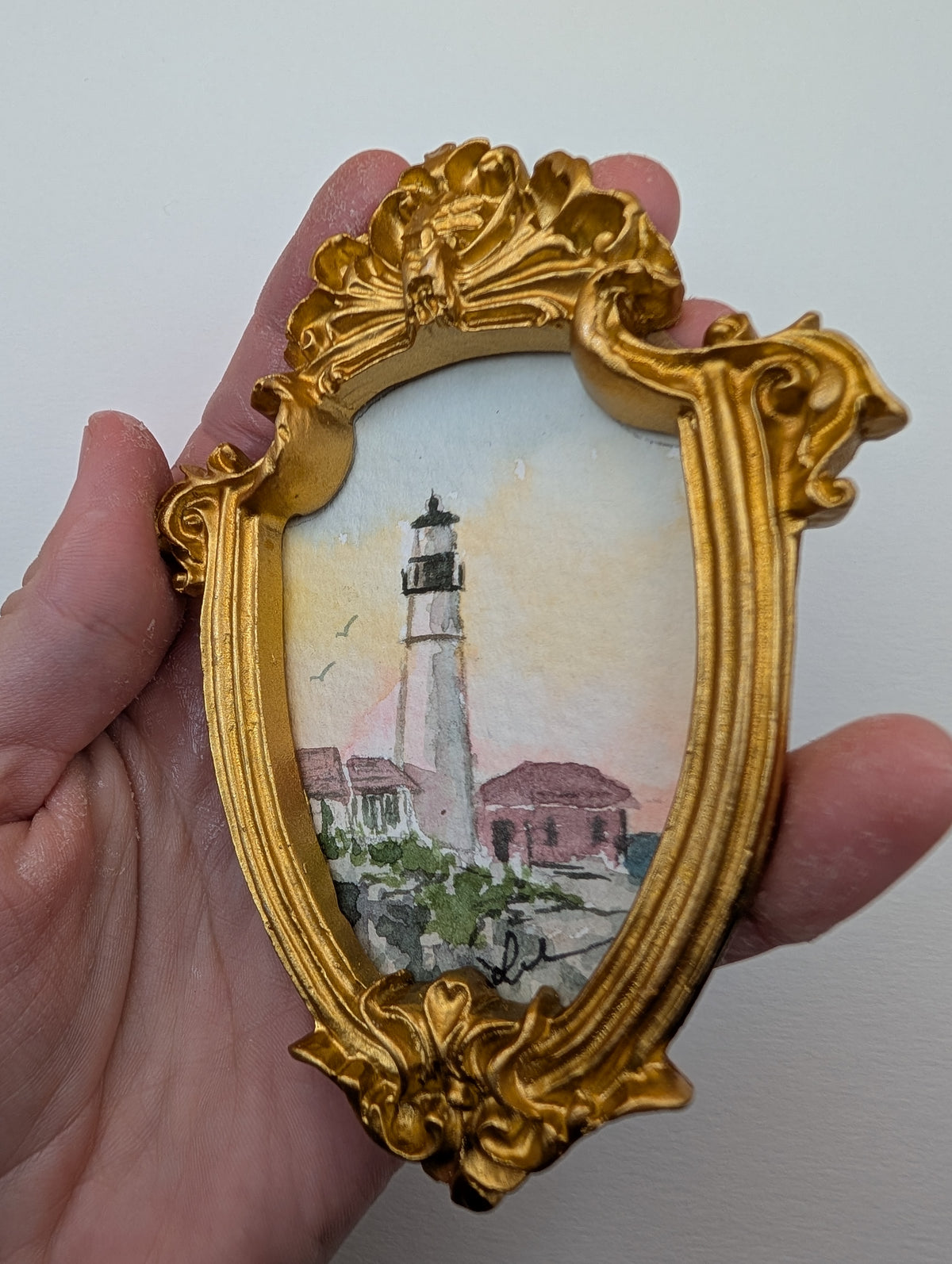 Mini Lighthouse Painting - Original Watercolor Art by Lora Cavallin