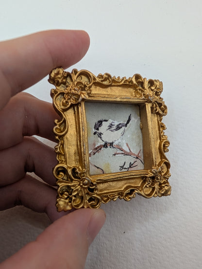 Mini Chickadee Bird Painting - Original Watercolor Art by Lora Cavallin