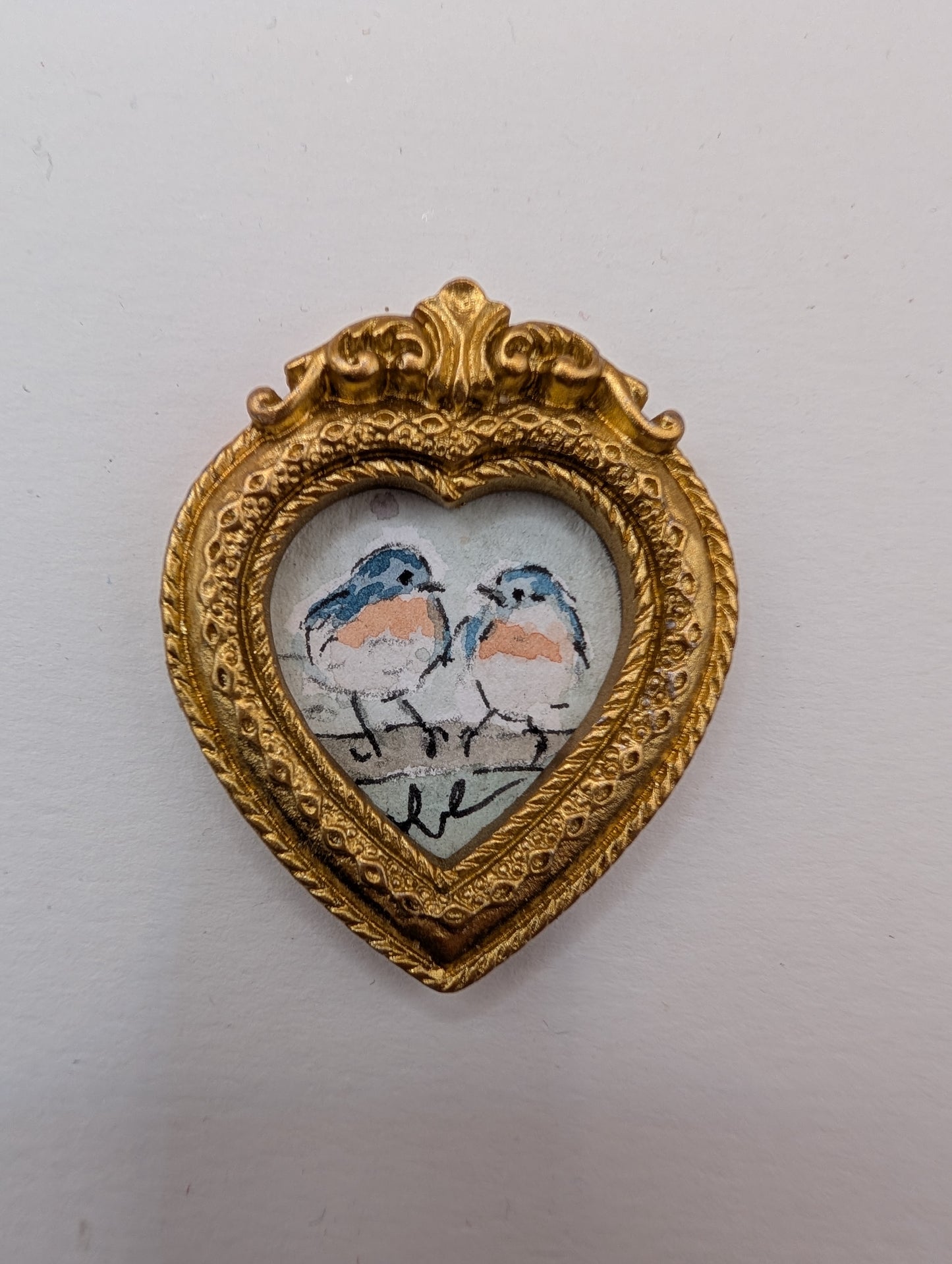 Mini Bluebirds in Love Painting - Original Watercolor Art by Lora Cavallin