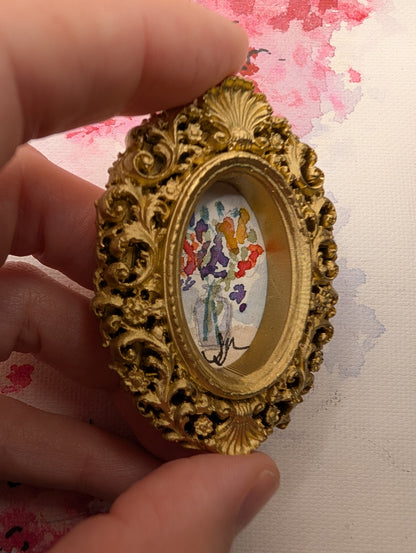 Mini Vase of Flowers Painting - Original Watercolor Art by Lora Cavallin