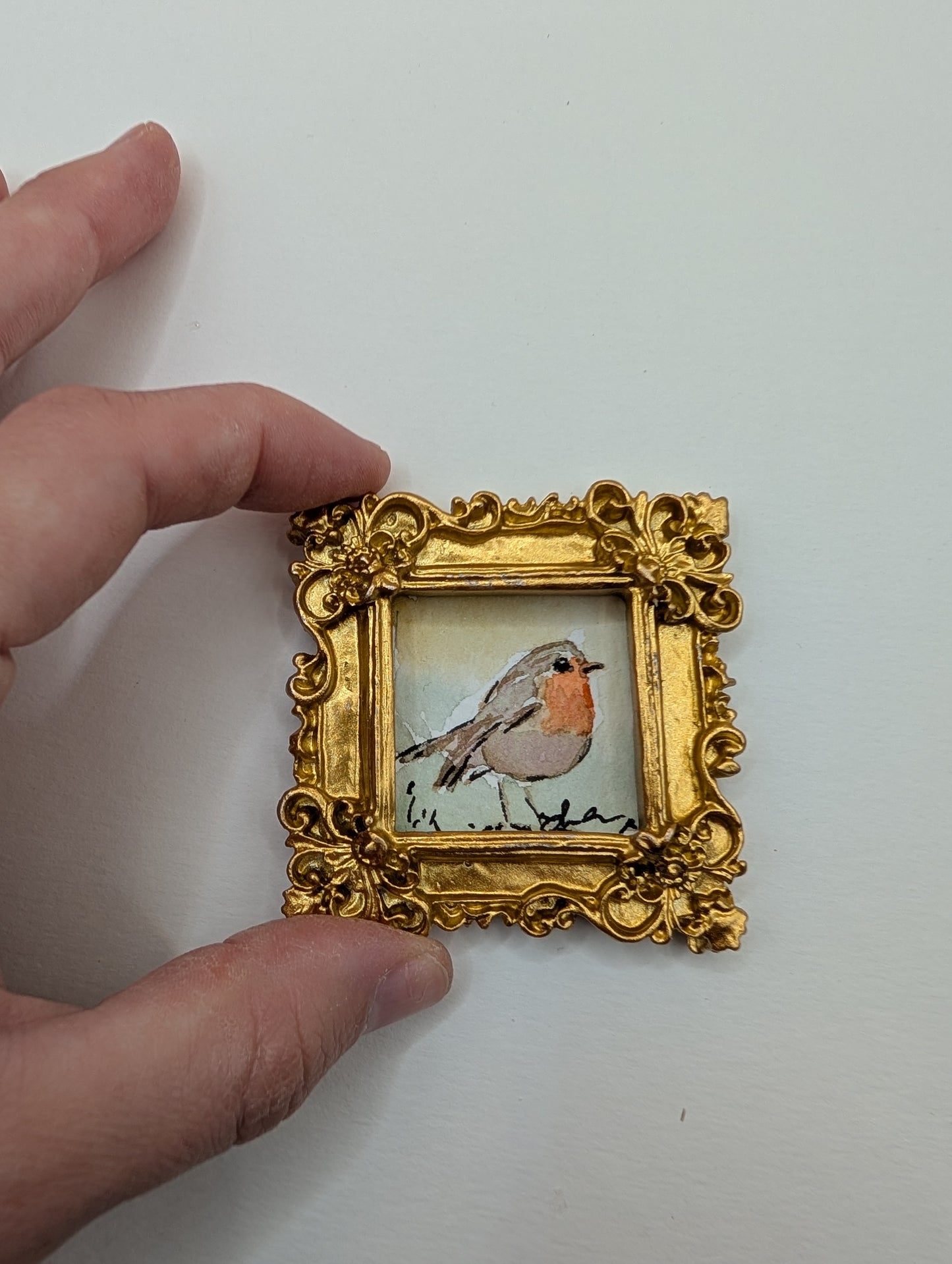 Mini Robin Bird Painting - Original Watercolor Art by Lora Cavallin