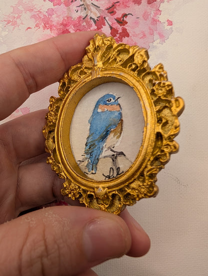 Mini Bluebird Painting - Original Watercolor Art by Lora Cavallin