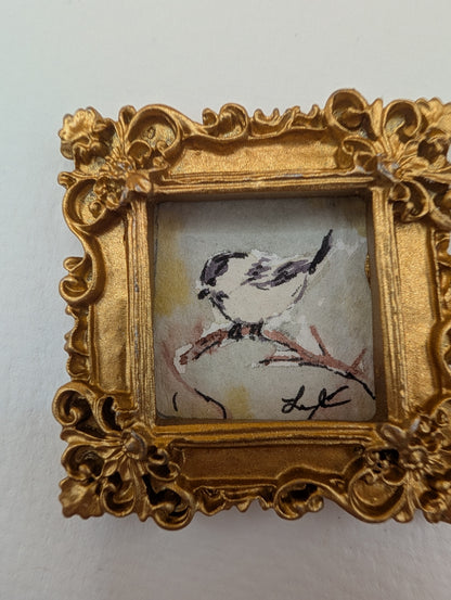 Mini Chickadee Bird Painting - Original Watercolor Art by Lora Cavallin