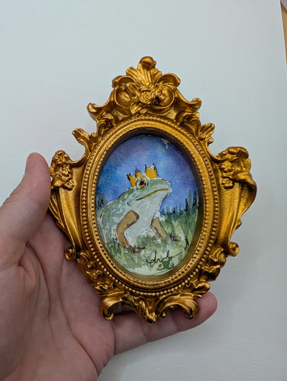 Mini Frog Royalty Painting - Original Watercolor Art by Lora Cavallin